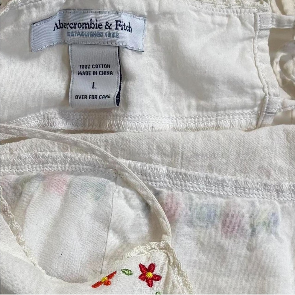 Abercrombie & Fitch Vintage Cotton Floral Embroidered White Tablecloth Tank L - Picture 6 of 7